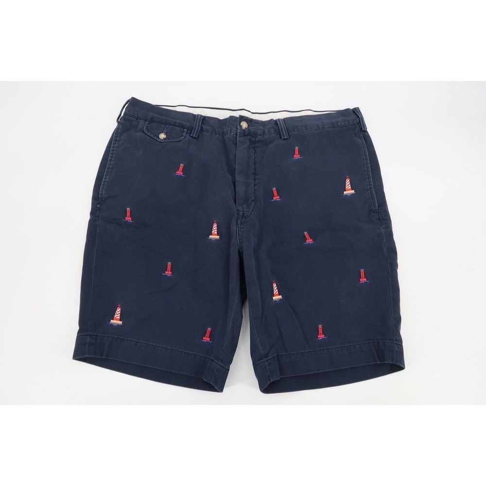 Polo Ralph Lauren Bedford Chino Shorts Mens 38 Navy Embroidered Lighthouse